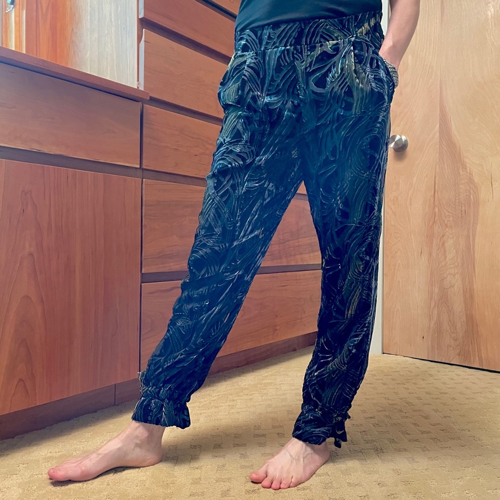 Free People Velvet Textured Ankle Tie Joggers Pants Trousers XS